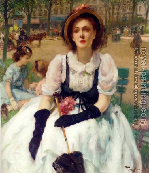 Fernand Toussaint : Femme elegante au parc Fernand Toussaint : Femme elegante au parc